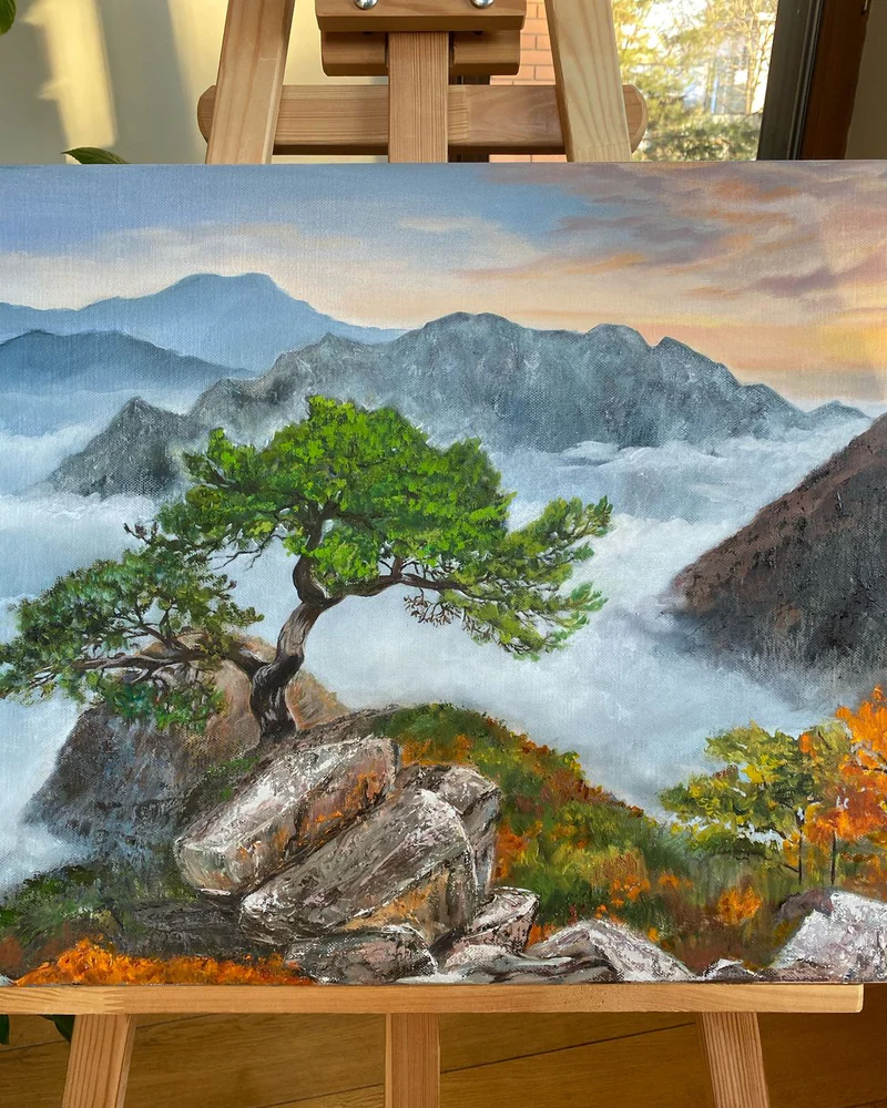 Картина маслом Пейзаж Горы, Сосна 50×70 см — Оригинал