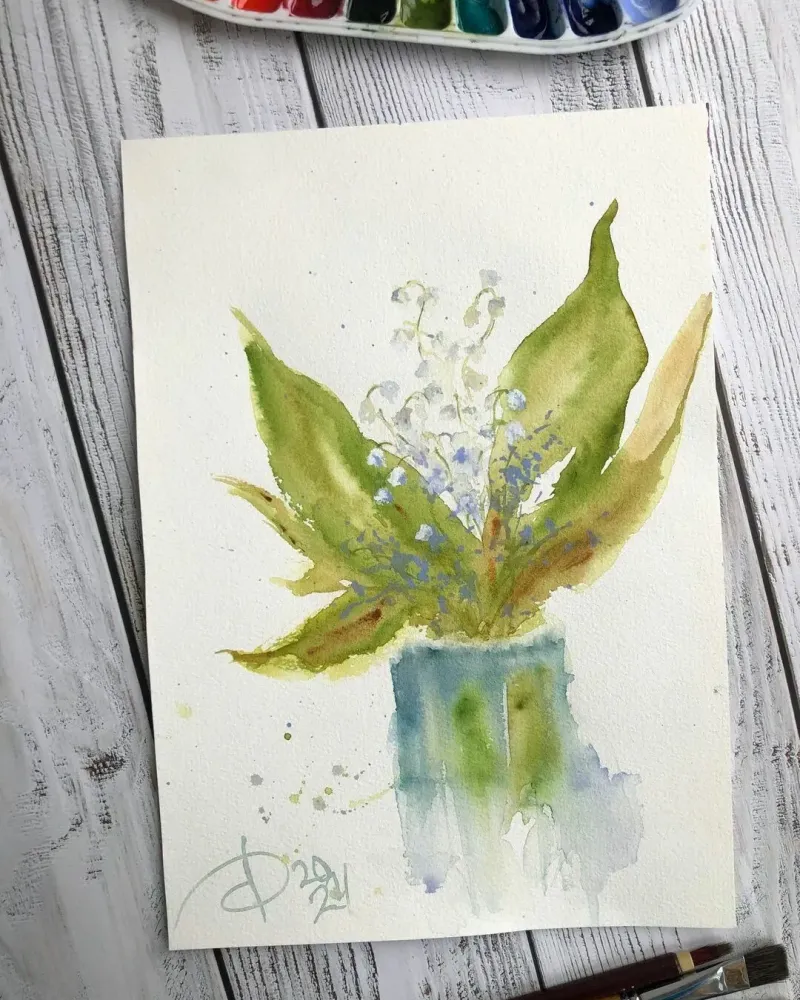 Ландыши. Картина акварелью — 21×30 см