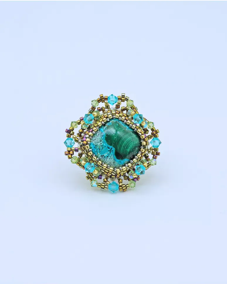 Авторское кольцо с хризоколлой и Swarovski