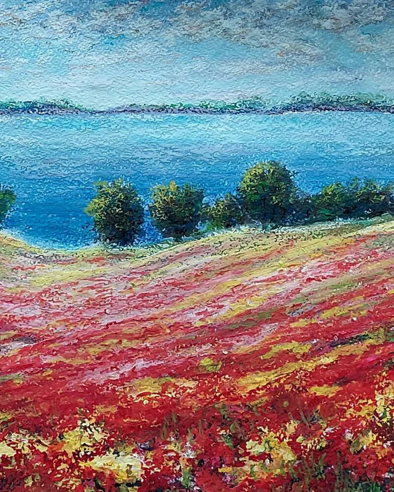 Маковое поле летний яркий пейзаж Картина