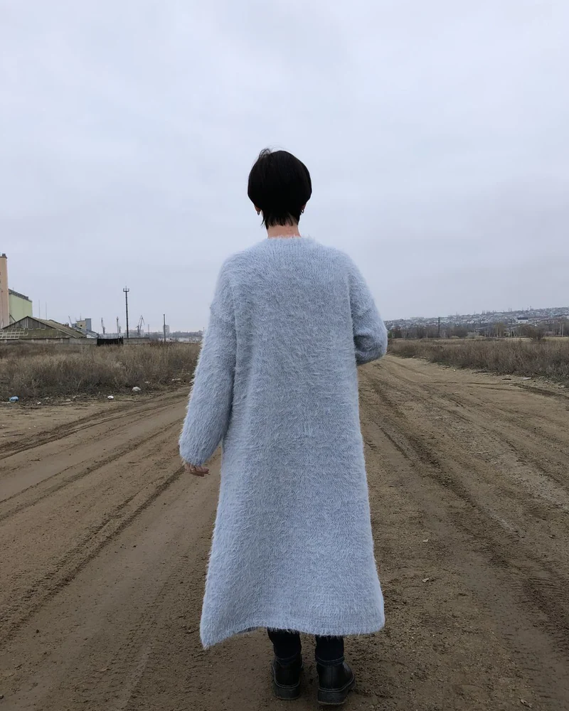 Голубой Женский кардиган длинный — Длинный кардиган