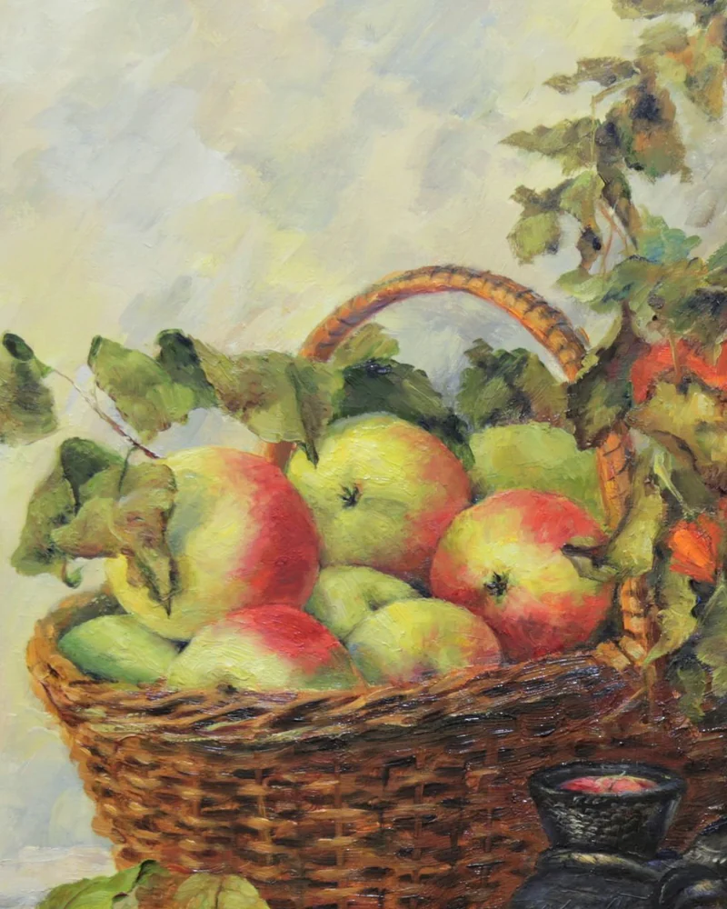 Физалис, яблоки, слоник. Масло, холст, 60х70 см