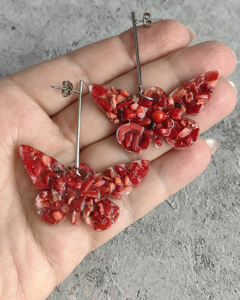 Серьги Бабочки из крошки натуральных камней — Серьги Бабочки