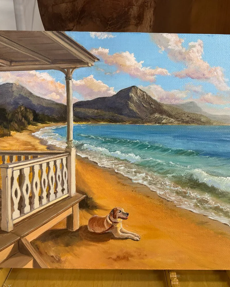 Картина маслом Южный пейзаж с собакой 40×60 — Оригинал