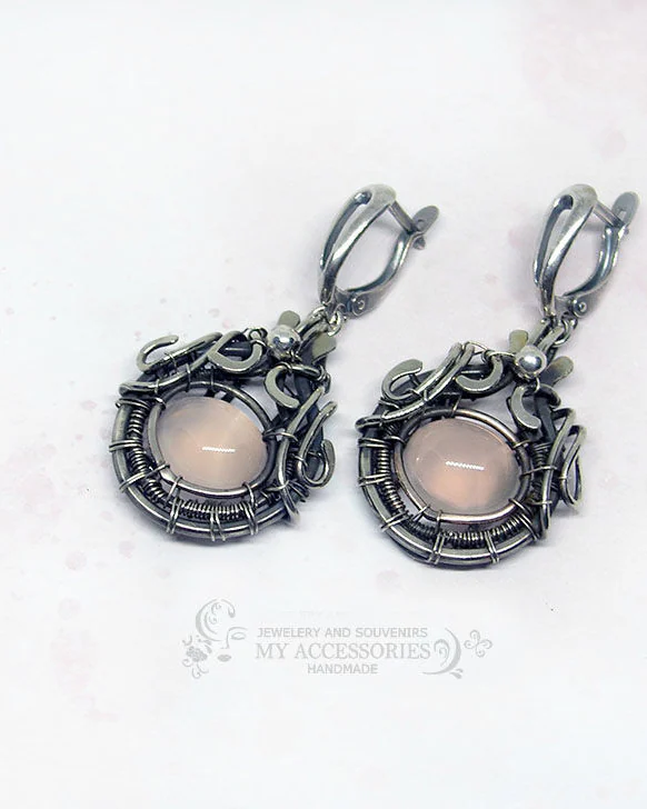 Серьги классические с розовым агатом Рассвет