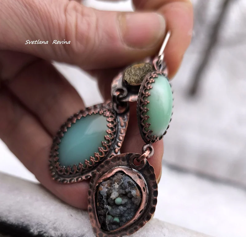 Серьги "Нежность Весны" хризопраз, медь