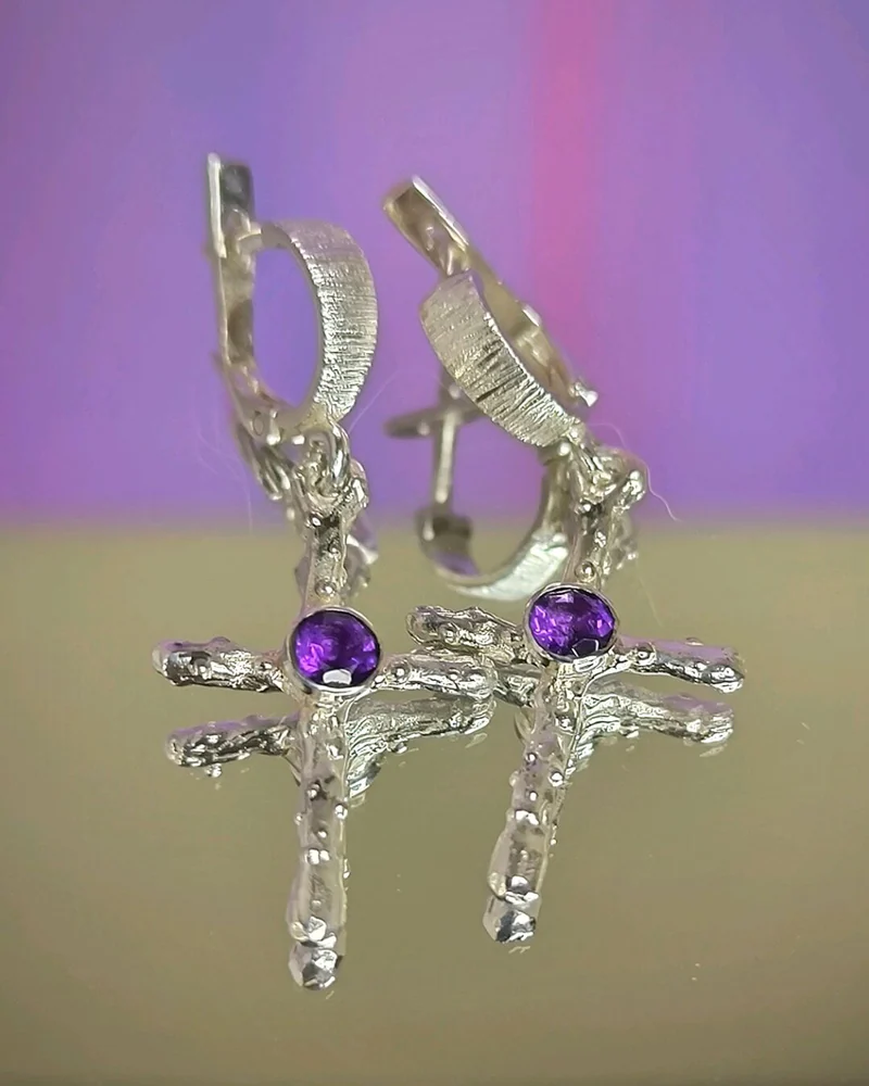 Серьги- кресты с аметистами