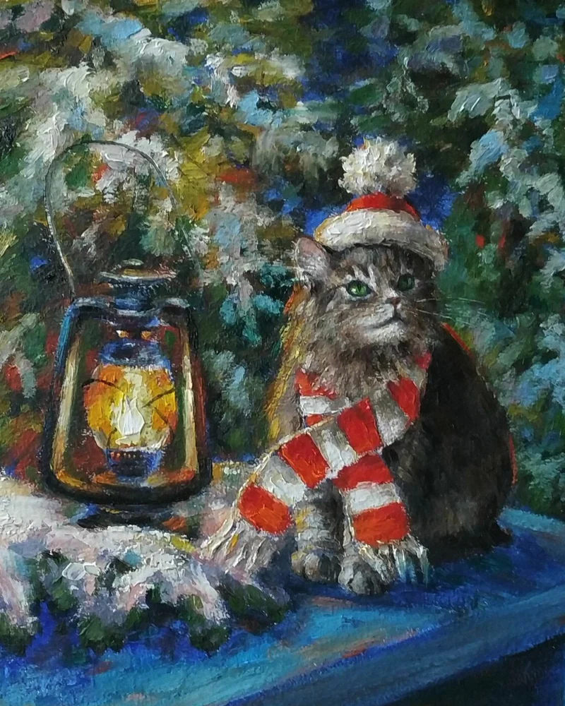 Зимний вечер. Картина маслом