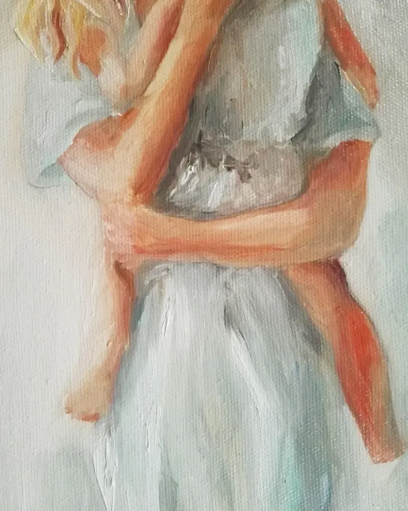 Мама и малыш. Картина маслом 30×60 см — 30×60 см