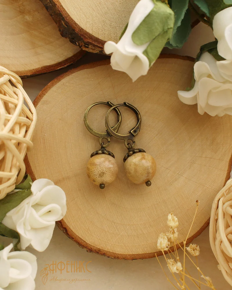 Серьги с окаменелым Кораллом