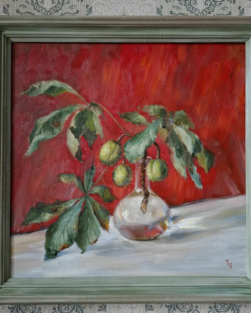 Ветка каштана. Картина маслом