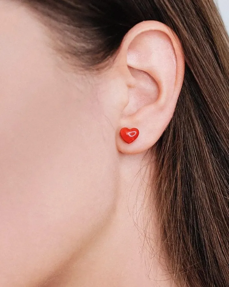 Серьги сердце для девочки деревянные — красный