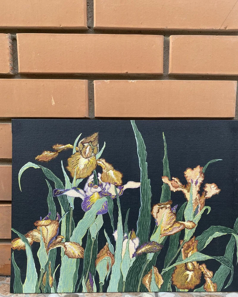 Картина маслом Цветы Ирисы. 36×47 см — Оригинал