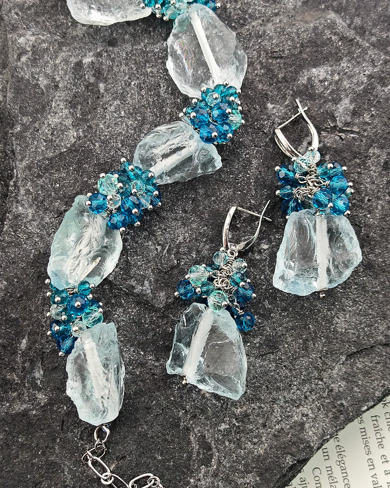 Браслет и серьги из аквакварца