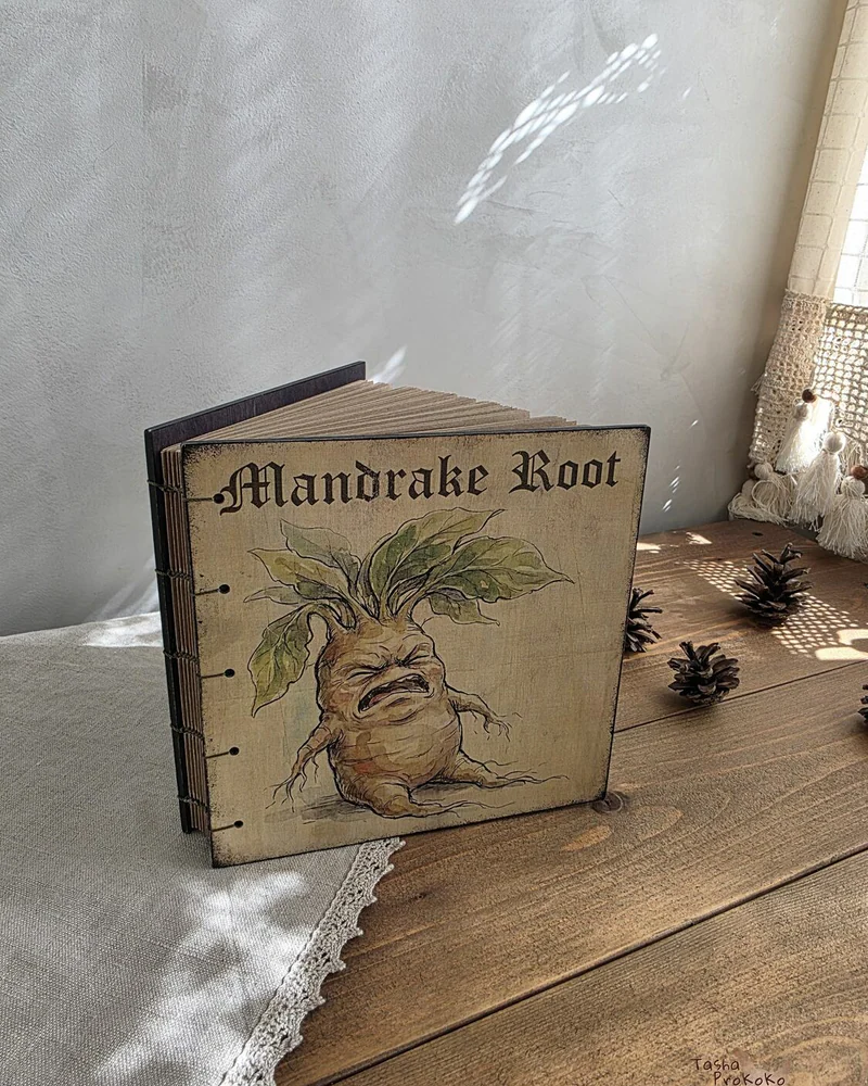 Деревянный блокнот 15,5×15,5 см с коптским переплётом — Mandrake Root