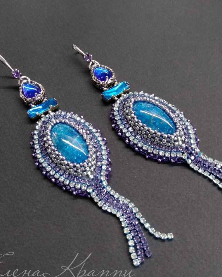 Серьги из синего апатита. Длинные серьги с подвесками