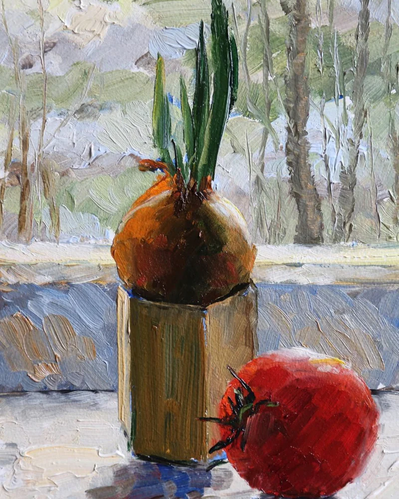 Картины с луком на окне. 2016-2018 гг