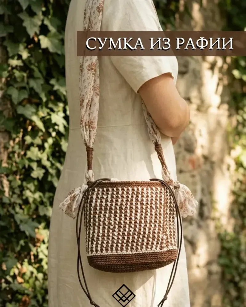 Сумка из рафии с ремешком-платком