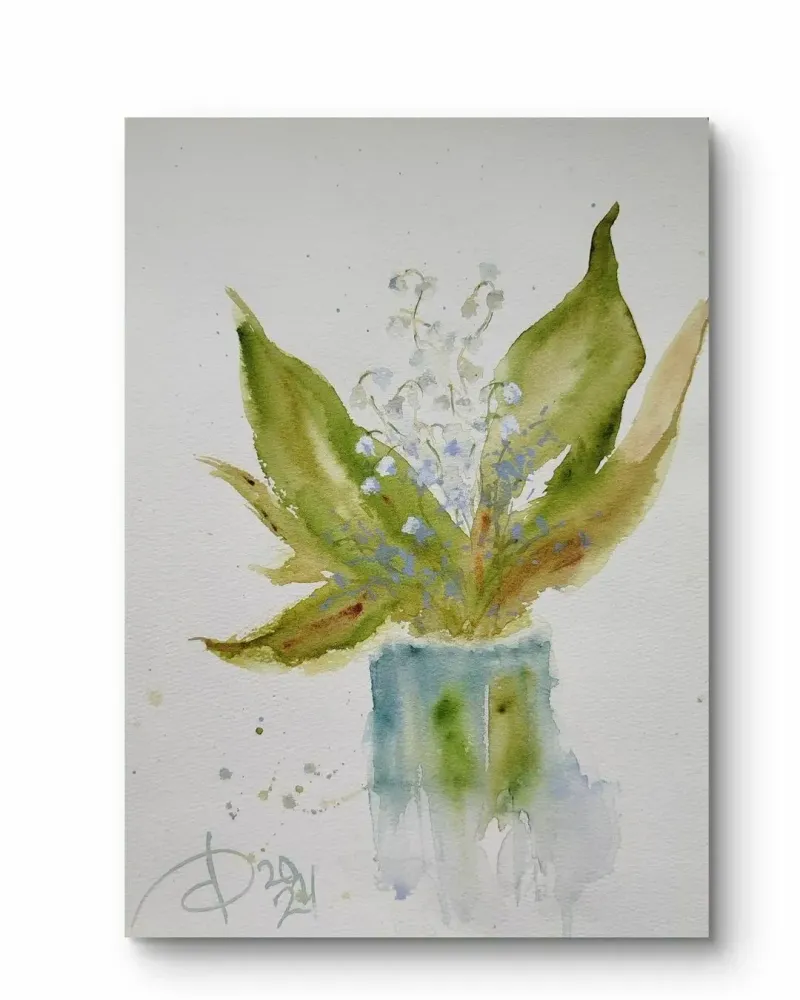 Ландыши. Картина акварелью — 21×30 см
