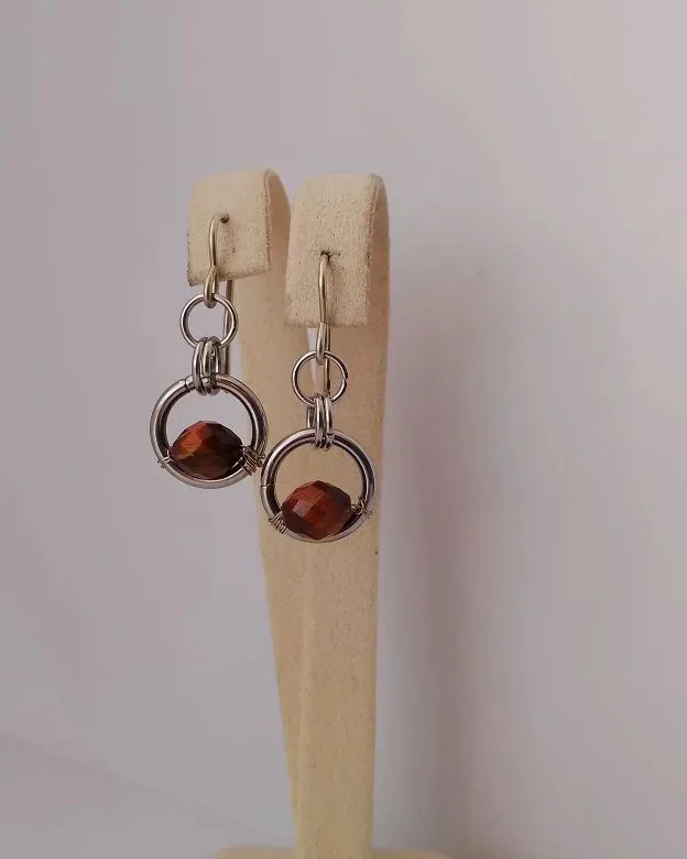 Серьги "Геометрия" с тигровым глазом