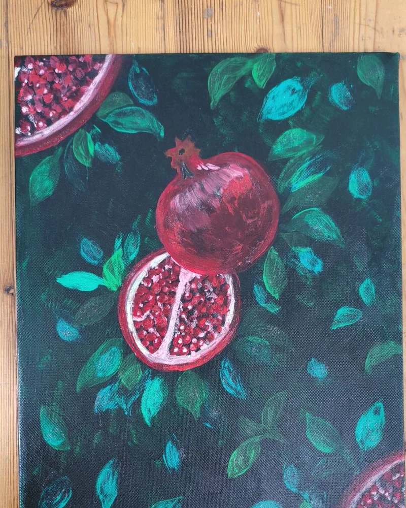 Картина «Гранаты в зелени», акрил, 30×40 см — 30×40 см