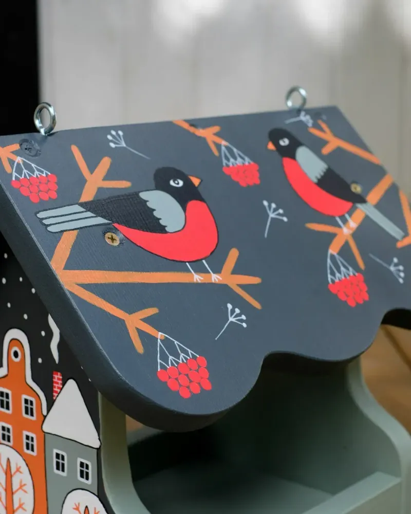 Кормушка для птиц «Зимняя чёрная», расписная, в сборе — Зимняя чёрная