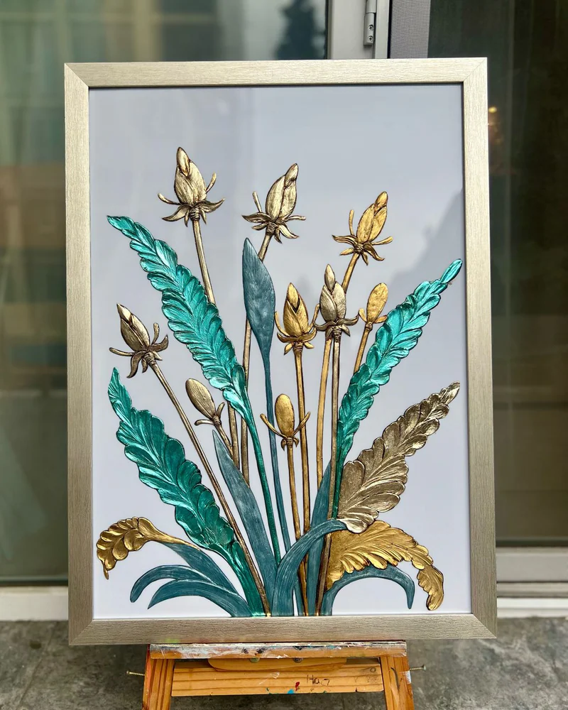 Картина «Текстурные растения», 50×70 см, на молочном фоне