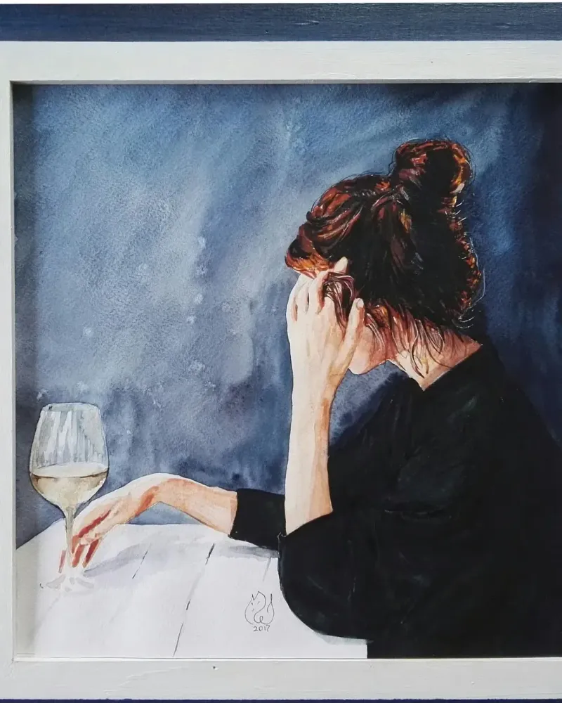 Девушка и вино. Акварель 30×30 см — 30×30 см