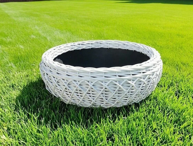 Низкое кашпо из ротанга, белое и изумрудное, 20 л