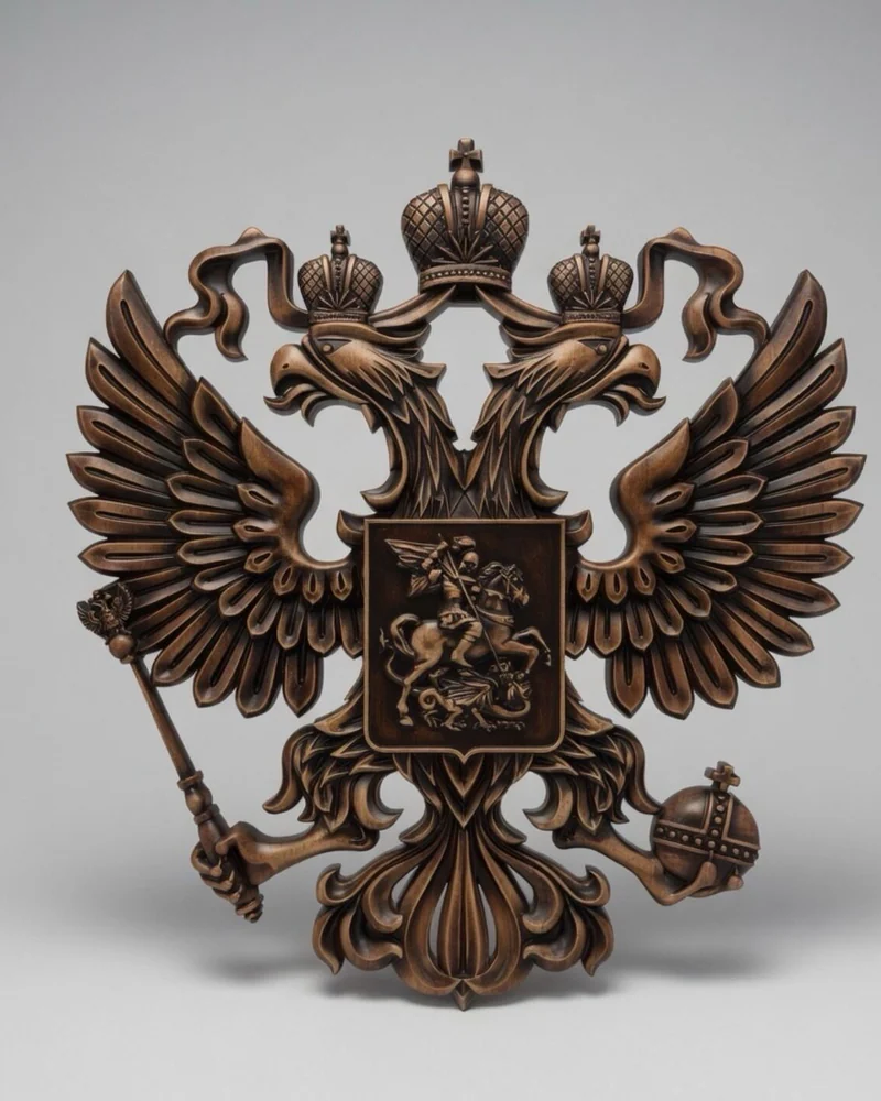 Герб Российской Федерации из дерева