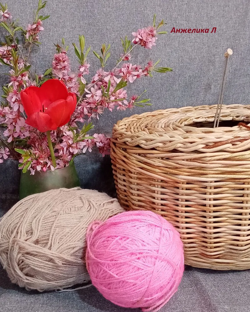 Корзина плетеная для вязания,для хранения,для клубков,для спиц