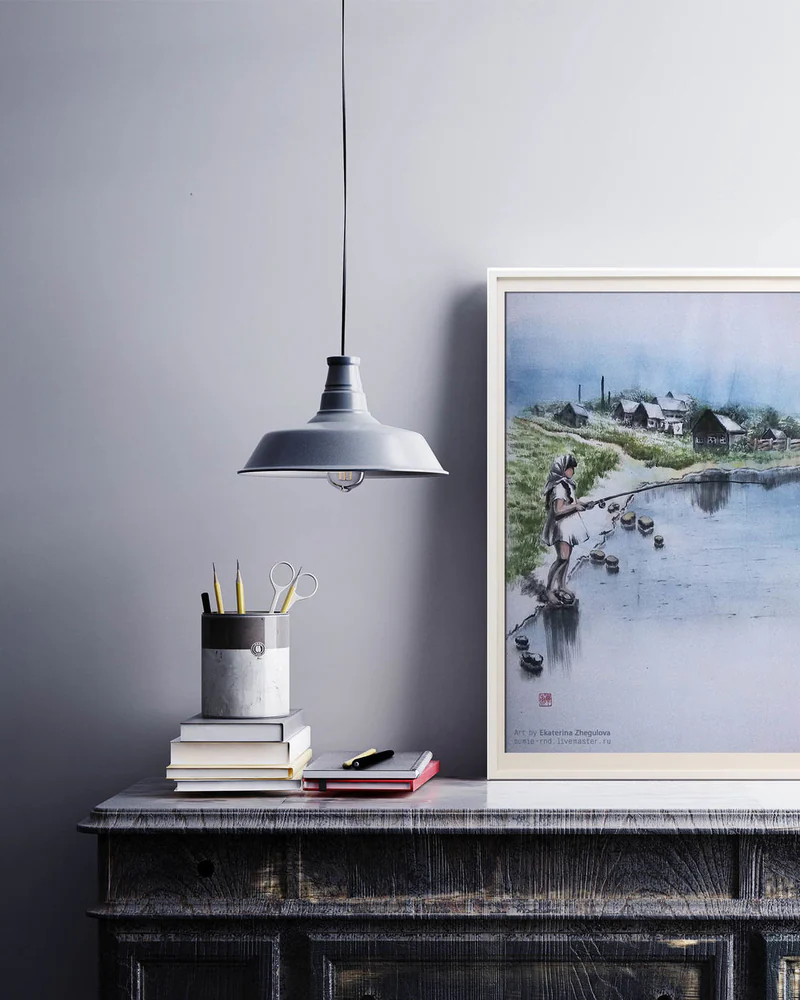Картина Летний зной 50x70 синий хутор рыбалка вода деревня