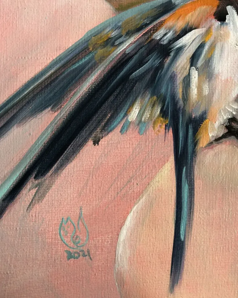Девушка с птицами. Картина маслом 35×50 см — 35×50 см