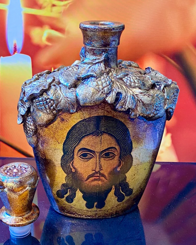 Бутыль/сосуд для святой воды с иконой "Спас Нерукотворный"