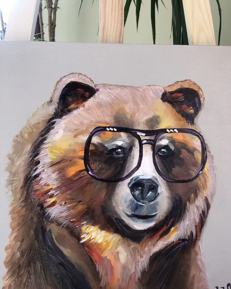 Картина маслом «Медведь в очках» 40×40 см, поп-арт — Оригинал