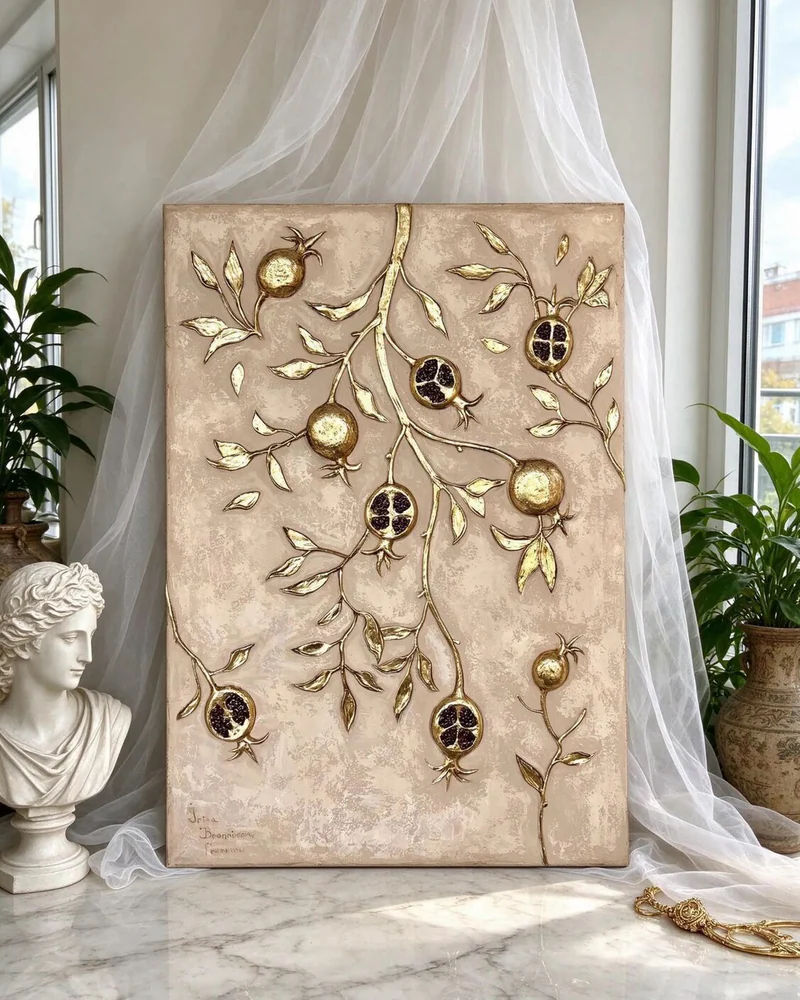 Картина «Гранаты», 70×50 см, бежевая
