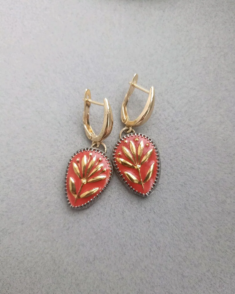 Серьги с авторской керамикой (красные)