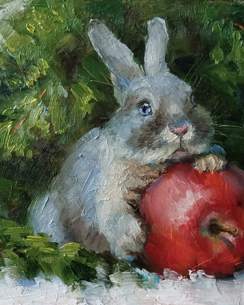 Новогодние кролики. Масло, холст
