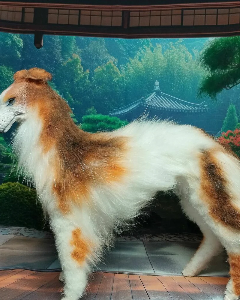 Русская псовая борзая бело-рыжая, игрушка 1:4 — Русская псовая борзая бело-рыжая