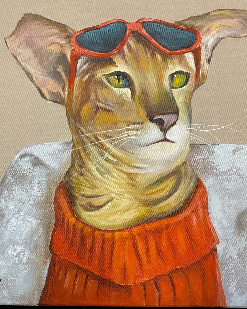 Картина маслом 40×40 см. Cat in Red — Оригинал