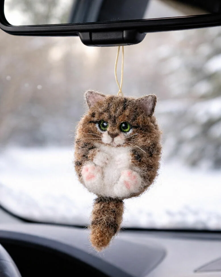 Валяная брошь Котик