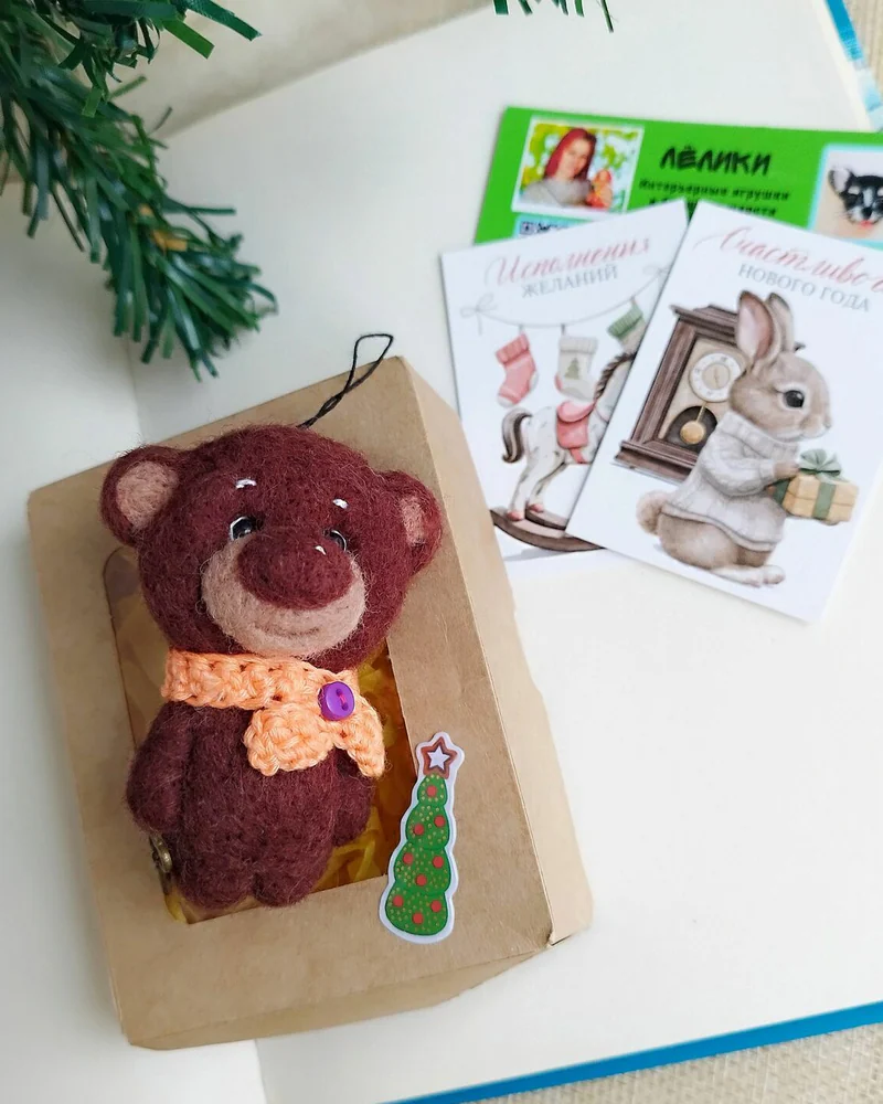 Войлочная игрушка мишка из шерсти, Медвежонок игрушка