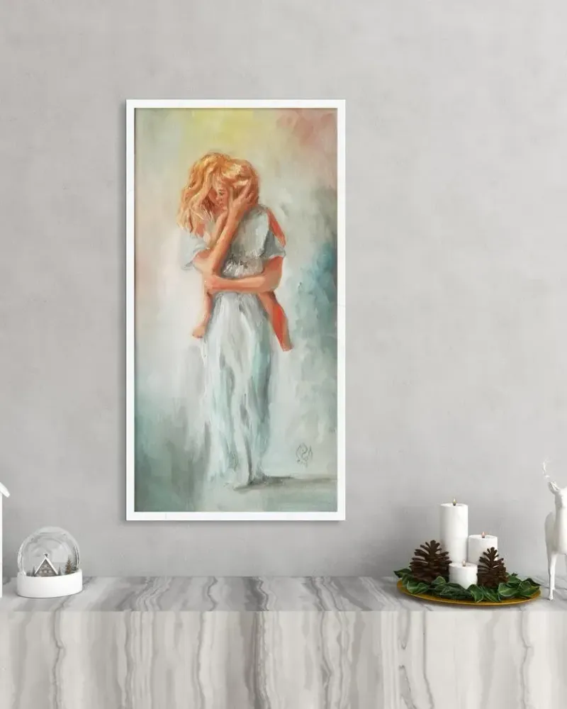 Мама и малыш. Картина маслом 30×60 см — 30×60 см