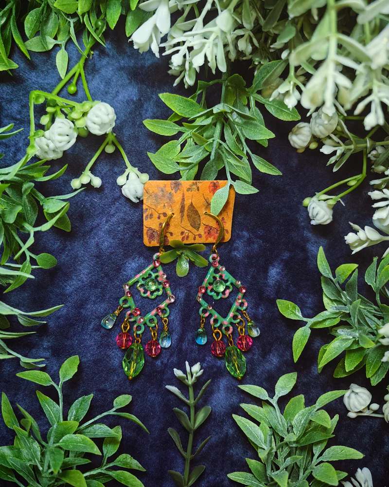 Цветочные серьги-люстры, зелёные — Основной