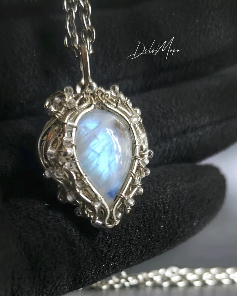 Кулон-сердце «Ice» с лунным камнем — Голубой, Лунный камень 1