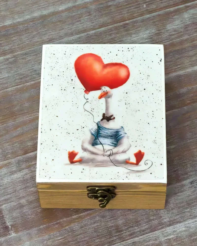 Шкатулка деревянная с рисунком, 12 × 12 × 7 см — с рисунком Гусь
