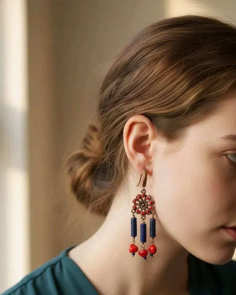 Серьги с лазуритом и кораллом — Лазурит и коралл