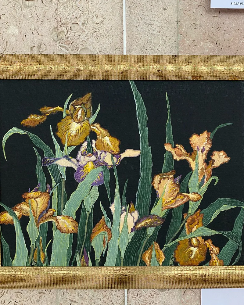 Картина маслом Цветы Ирисы. 36×47 см — Оригинал