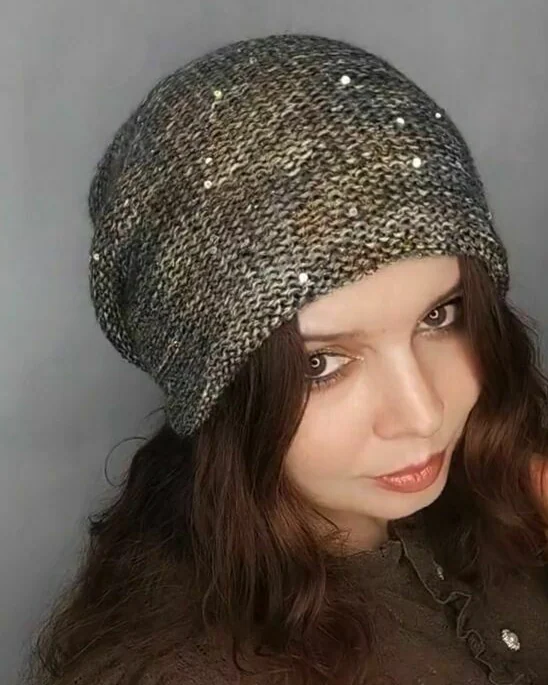 шапка бини двойная с пайетками