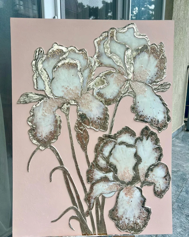 Картина «Ирисы» с золочением, 70×50 см